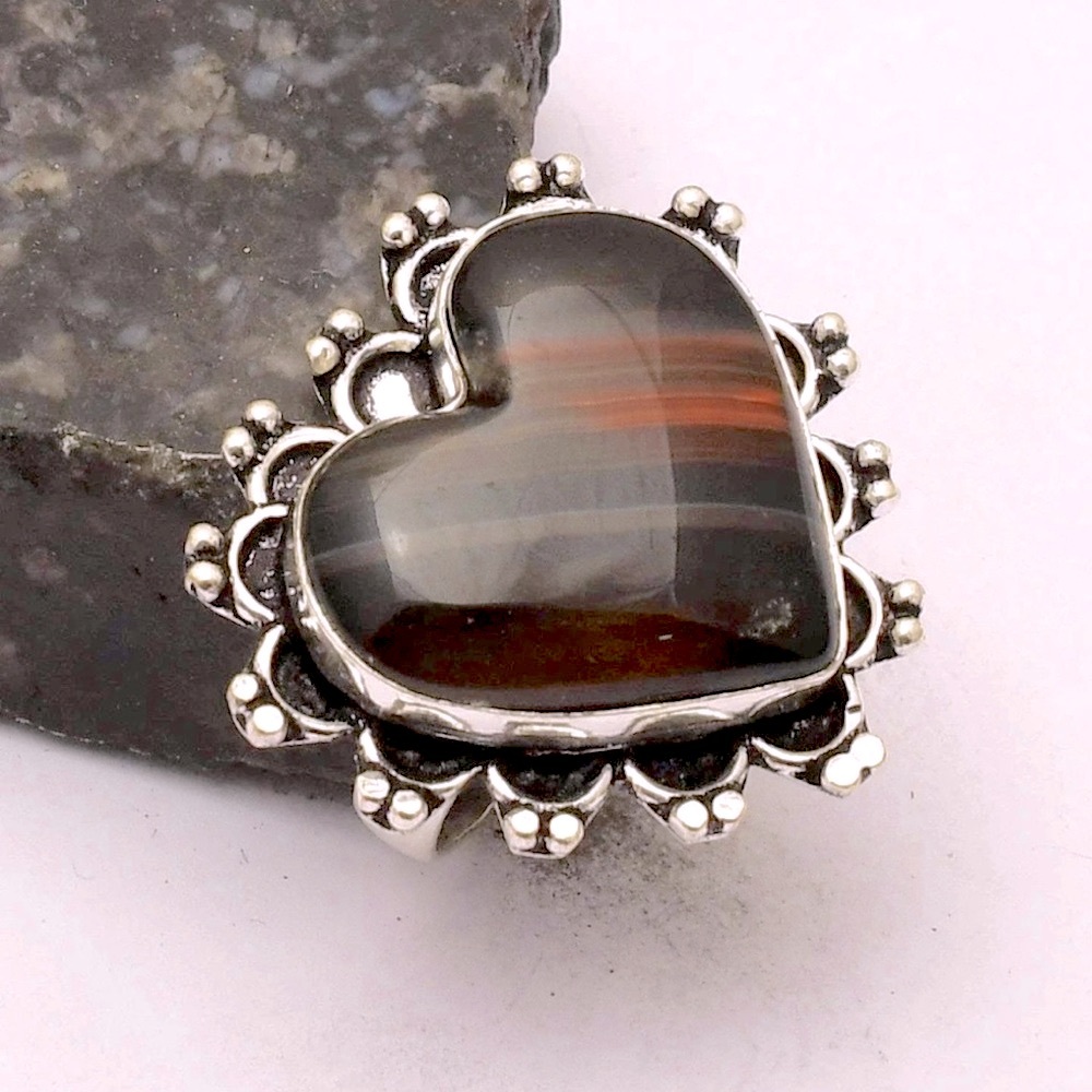 Botswana Agate Gemstone Heart Ring - image 1
